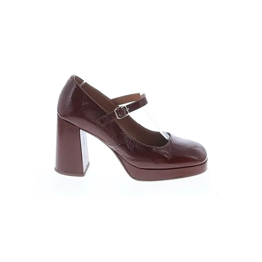 Sezane Georgia High Mary Jane Strap Heels Red Burgundy Leather 40 - Picture 2 of 4
